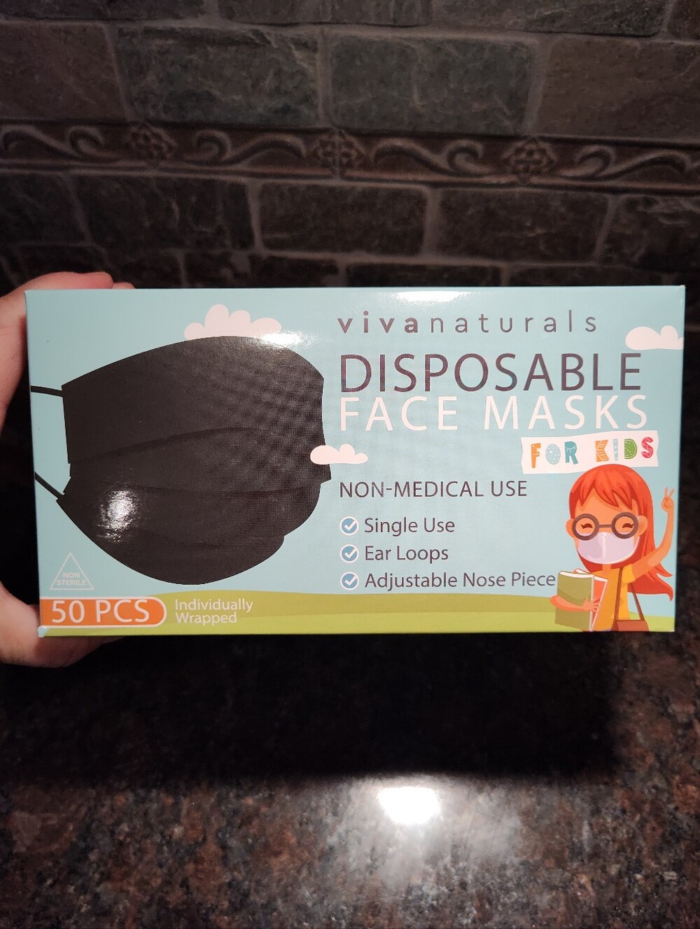 Viva Naturals Disposable Face Masks For Kids - Black (50 pcs)